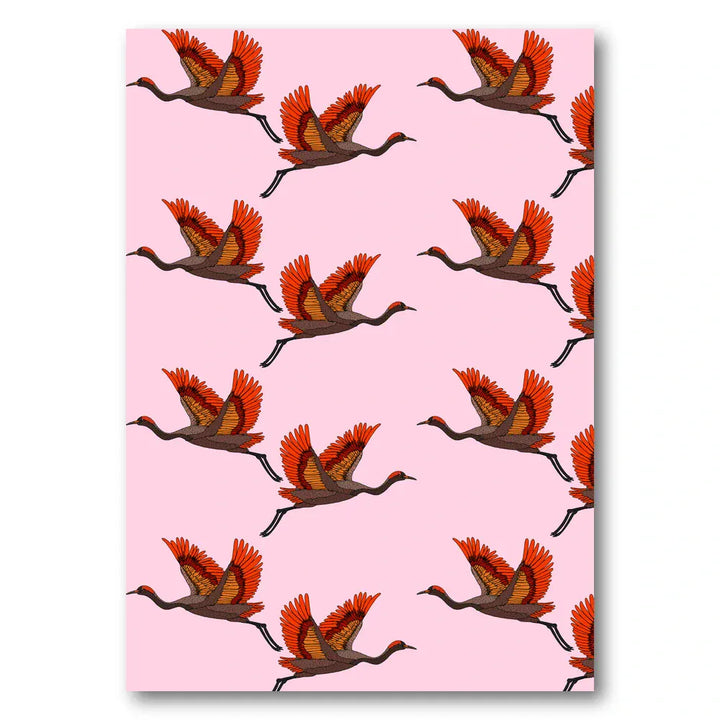 Elegant Red Cranes Pattern Art Print