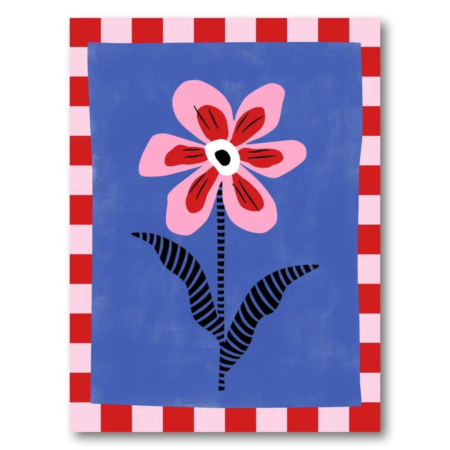 Pink Petal Bloom on Blue Art Print