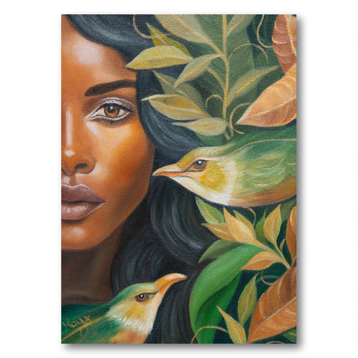 Woman and Birds in Harmony Art Print