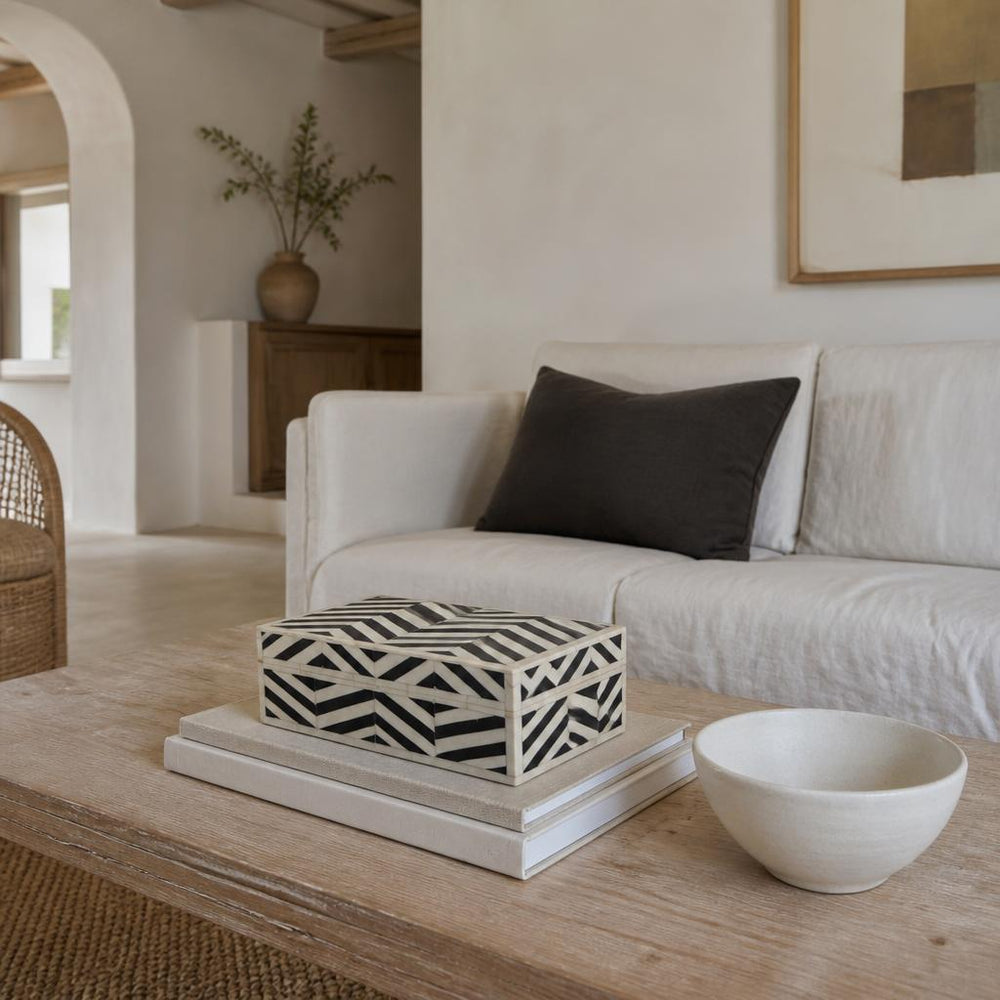 Ebony & Ivory Chevron Bone Inlay Box styled in a room