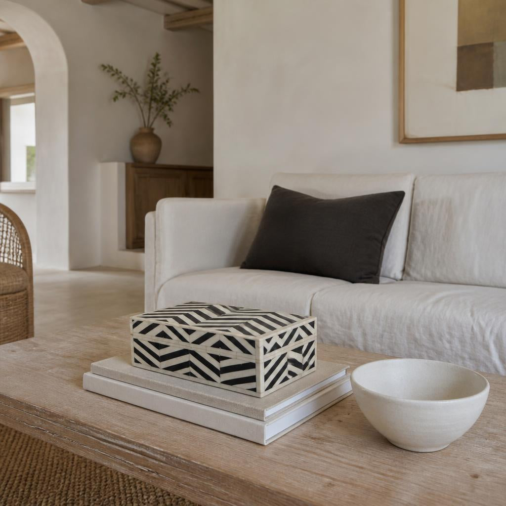 Ebony & Ivory Chevron Bone Inlay Box styled in a room