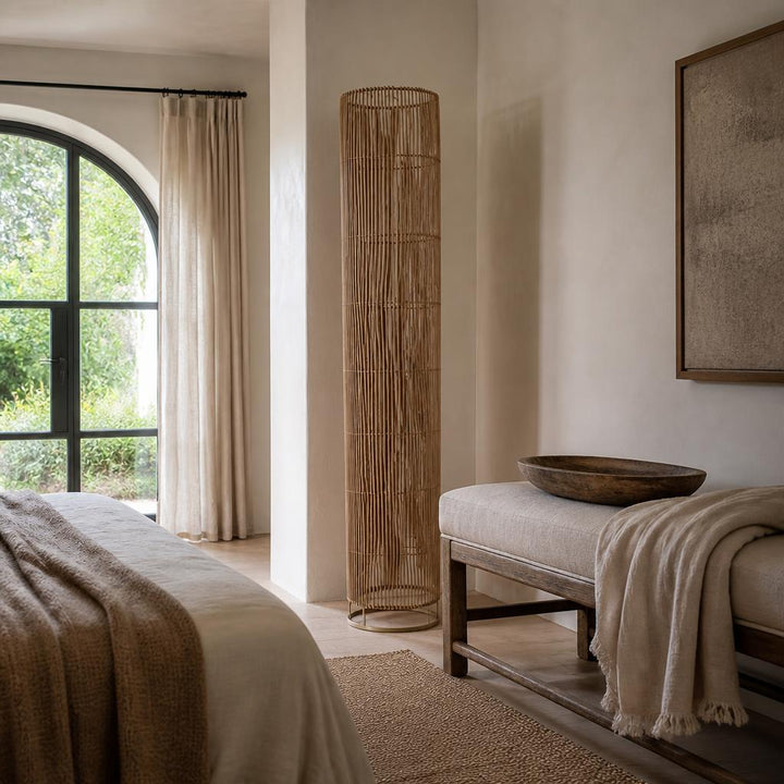 Cylinder Rattan Floor Lamp styled in a room