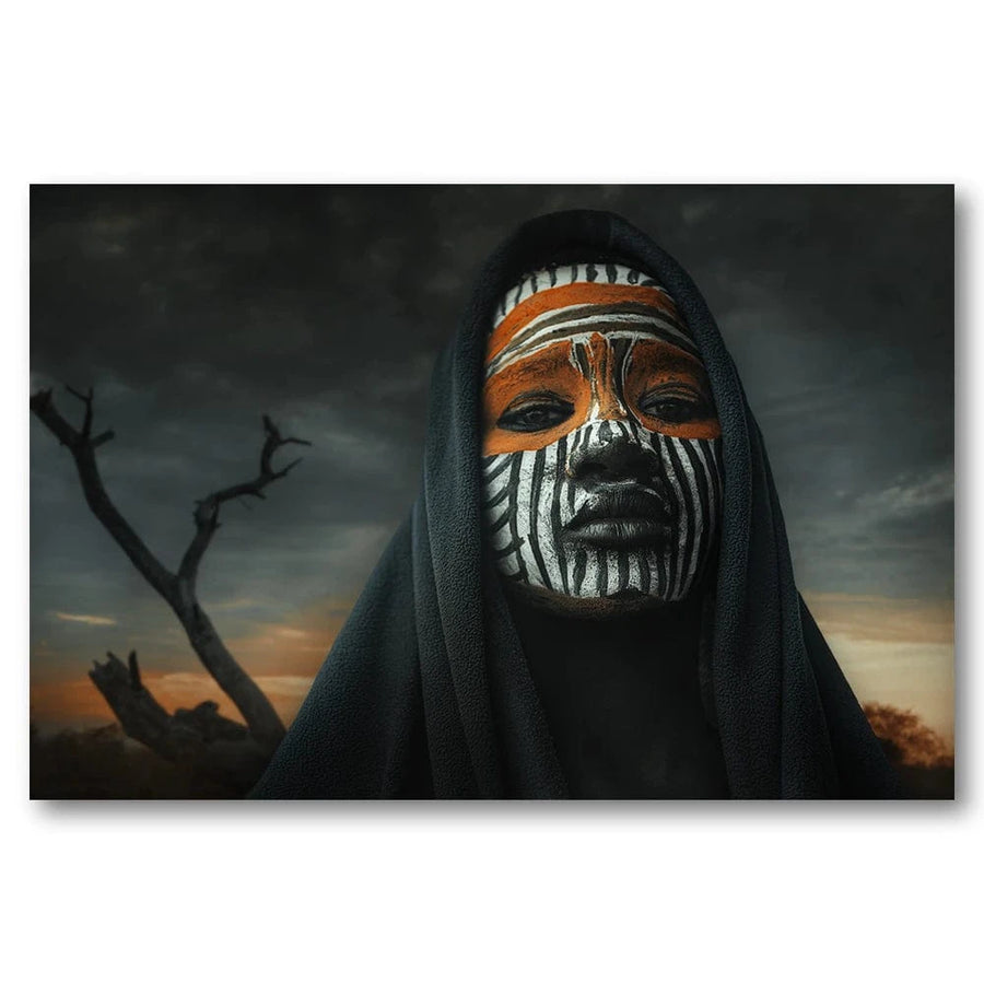 Painted Portrait Masked Face Orange Stripes Art Print