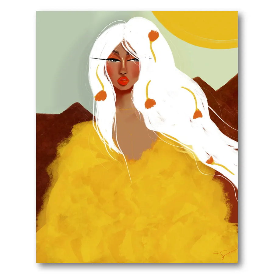 Golden Woman White Hair Art Print
