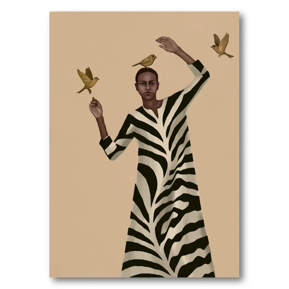 Graceful Woman and Birds Art Print