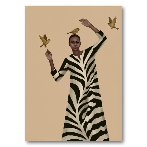 Graceful Woman and Birds Art Print