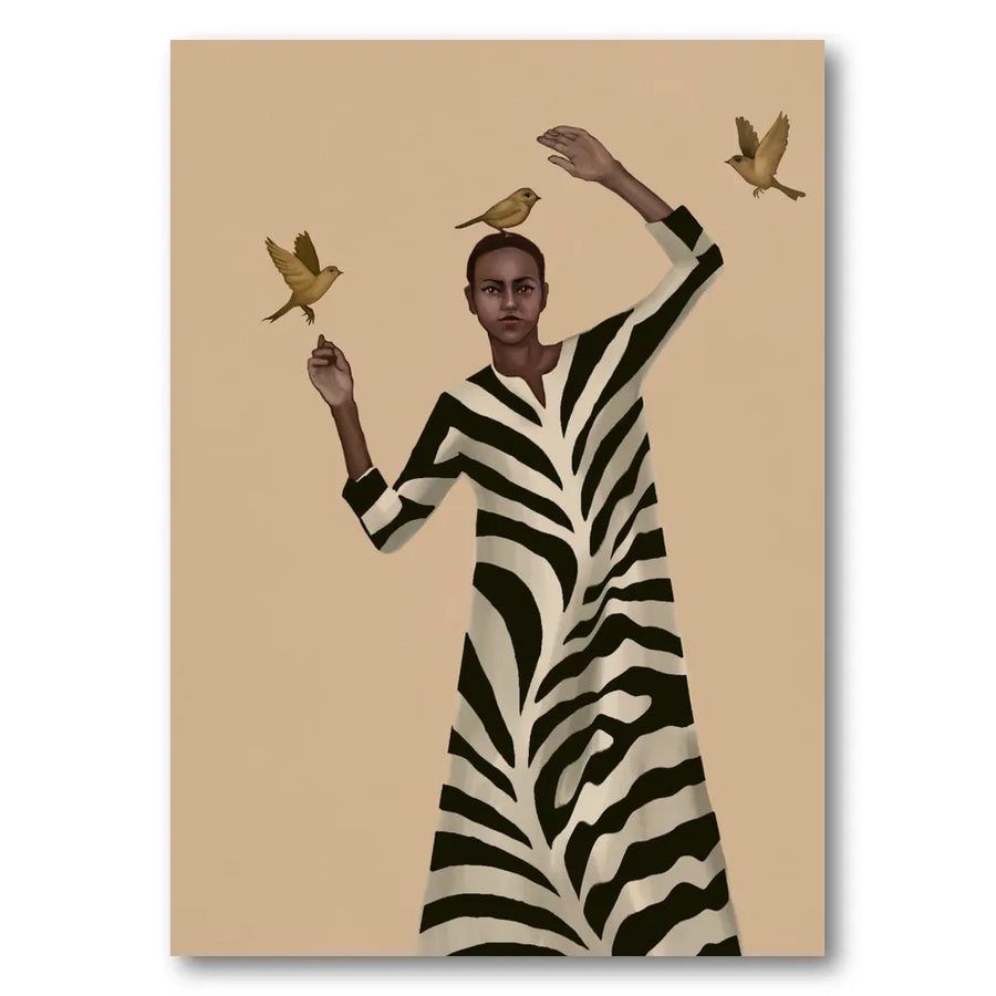 Graceful Woman and Birds Art Print