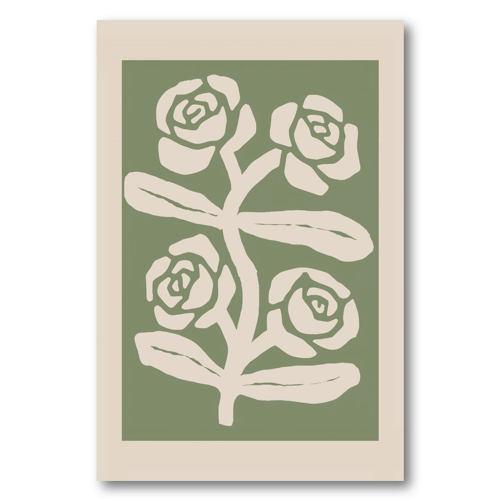 Green Botanical Roses Art Print
