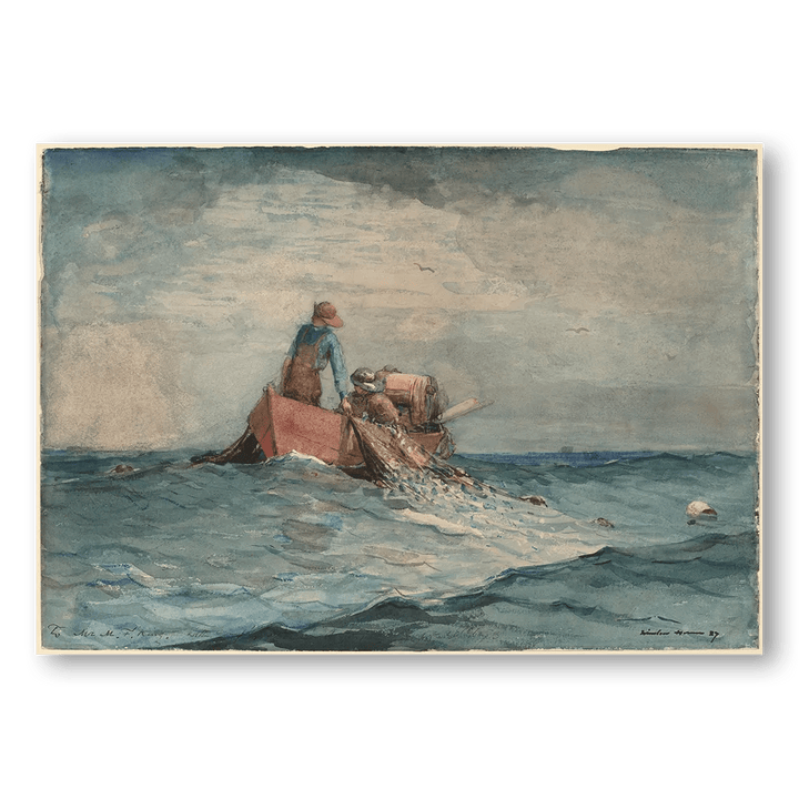 Hauling in The Nets by Winslow Homer Coastal Art Print (Landscape)