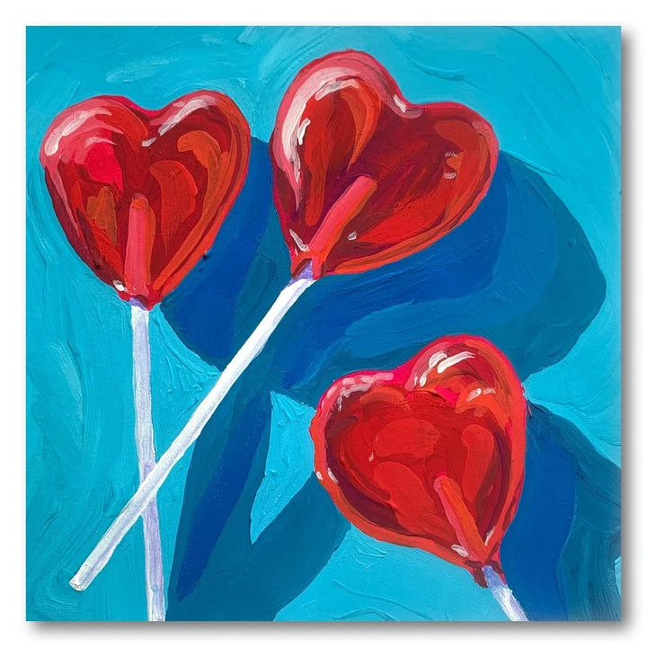 Three Red Heart Lollipops Art Print