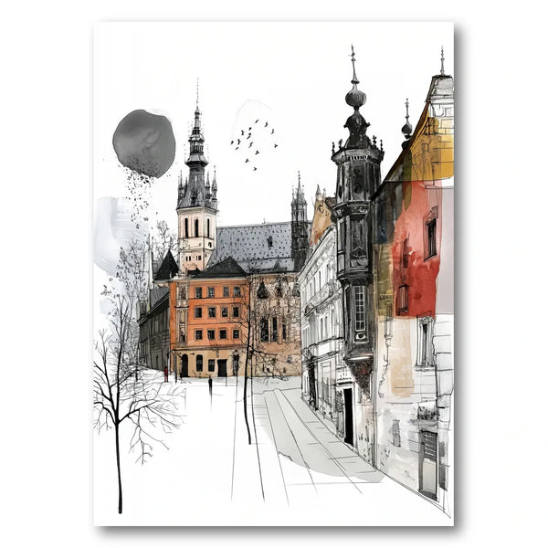 Historic European City Sketch Art Print