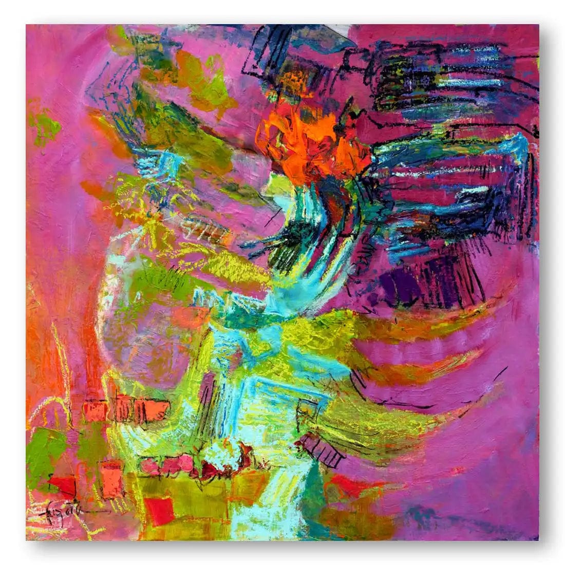 A large colorful abstract art print