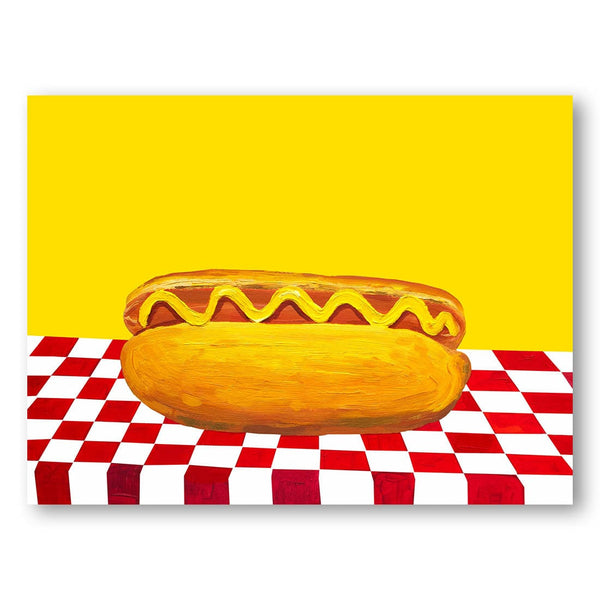 Hot Dog With Mustard Red Check Yellow -  Art Print