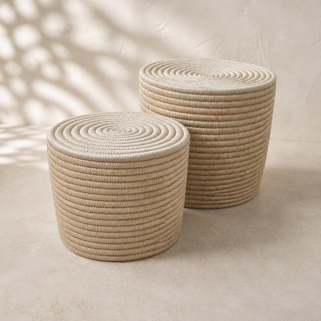 Woven Palm Side Tables, Set of 2, studio view