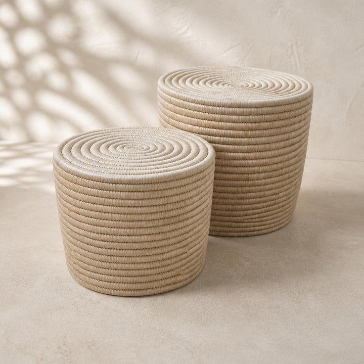 Woven Palm Side Tables, Set of 2, studio view