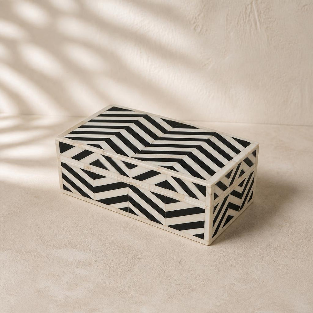 Ebony & Ivory Chevron Bone Inlay Box, studio view