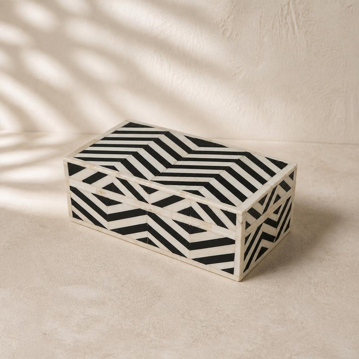 Ebony & Ivory Chevron Bone Inlay Box, studio view