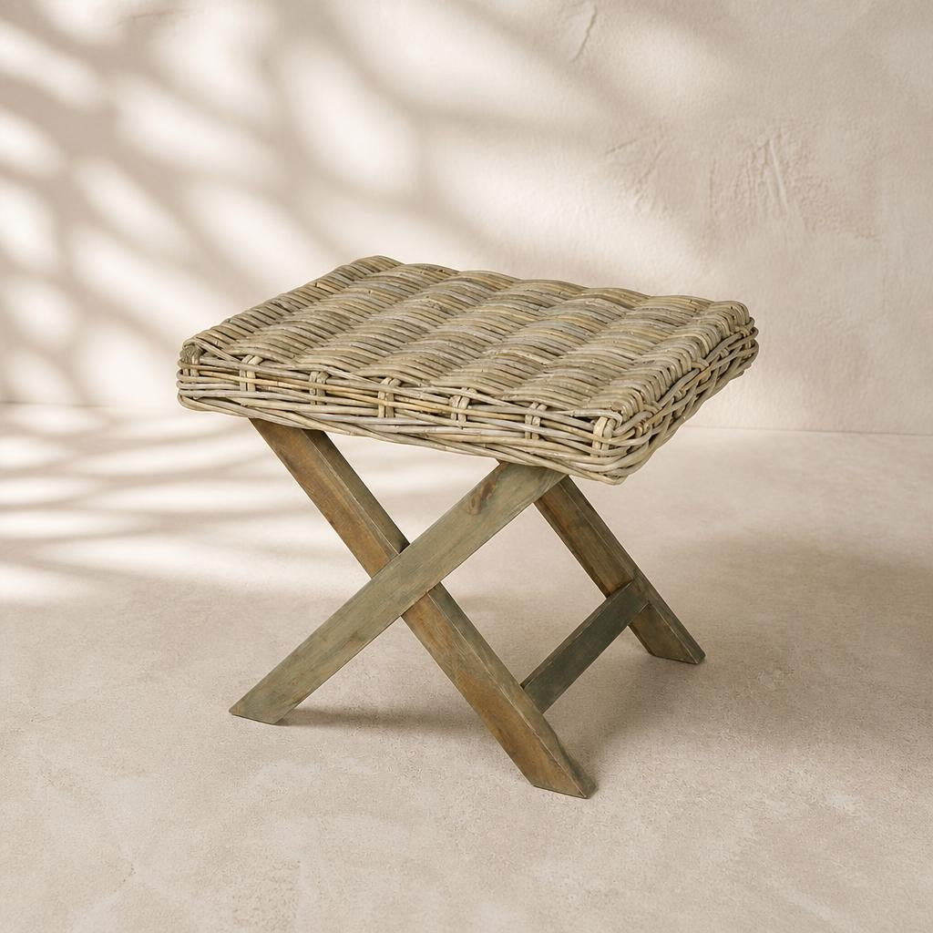 Rattan Cross-Leg Stool, studio view