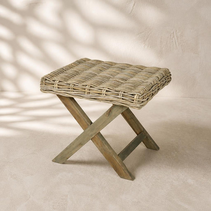 Rattan Cross-Leg Stool, studio view