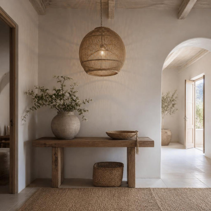 Rattan Ball Pendant Light styled in a room