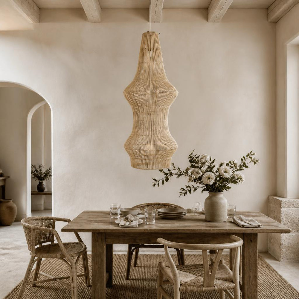 Sock Rattan Pendant Light styled in a room