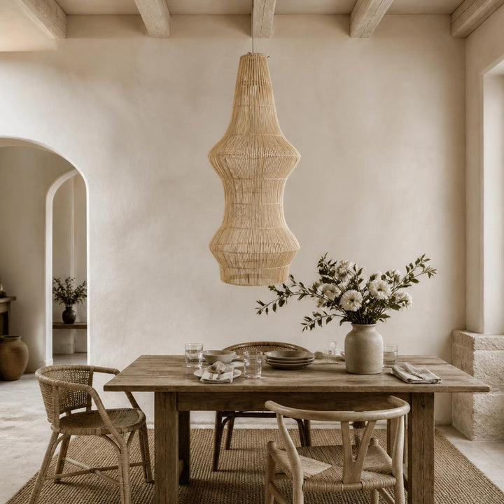 Sock Rattan Pendant Light styled in a room