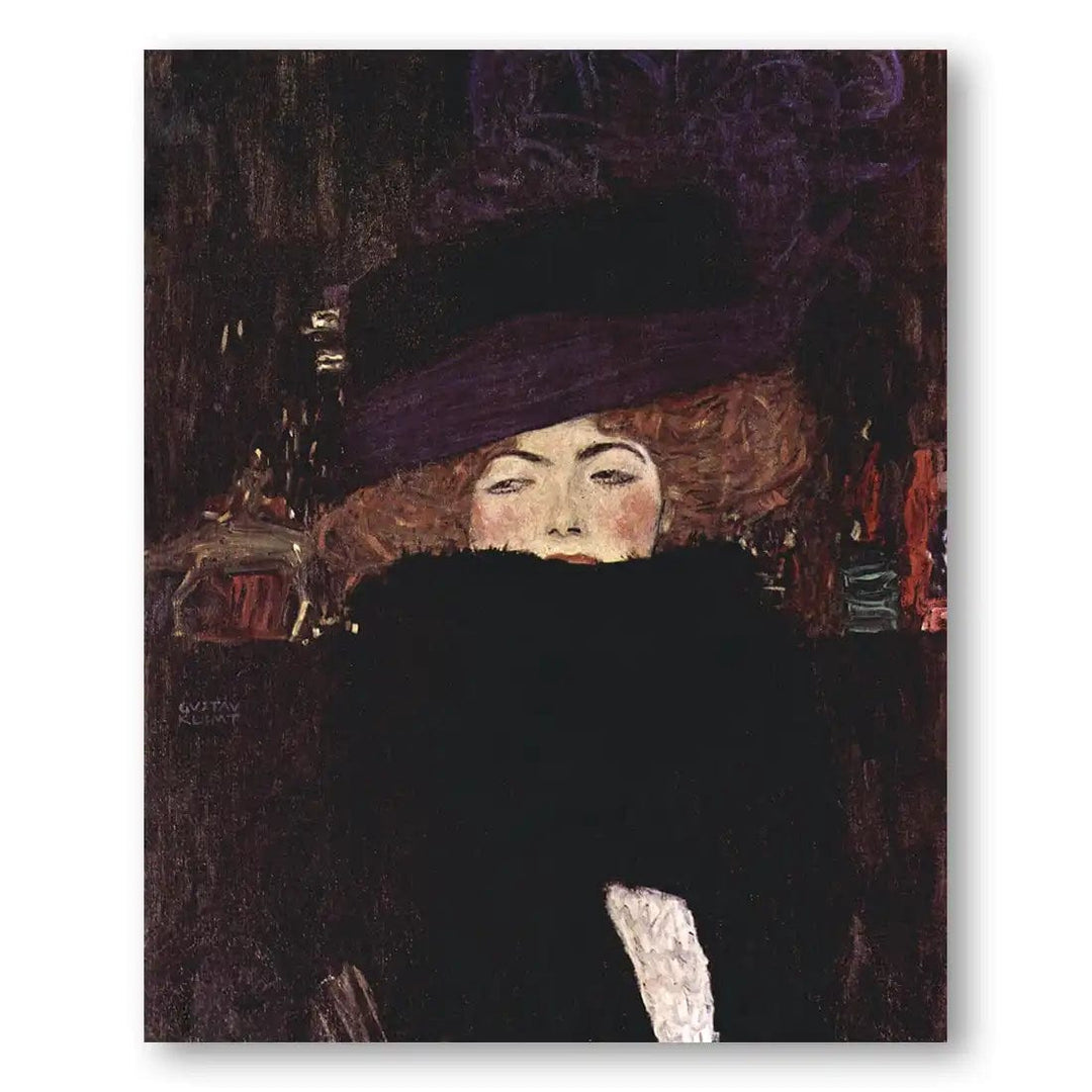 Lady with a Hat & Feather Boa by Gustav Klimt Art Print