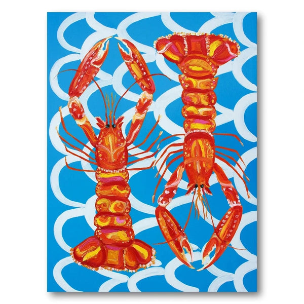 Vibrant Langoustines on Blue Waves Art Print