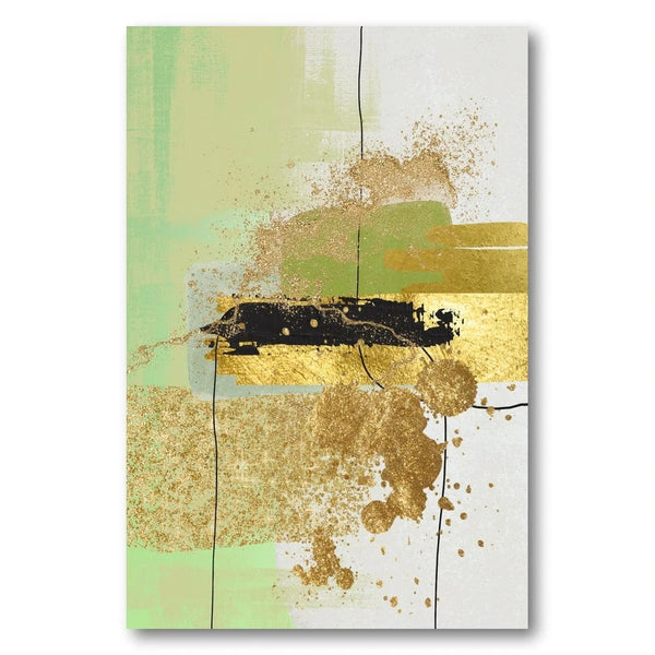 Golden Abstract Black Stroke Over Gold Splatter Art Print