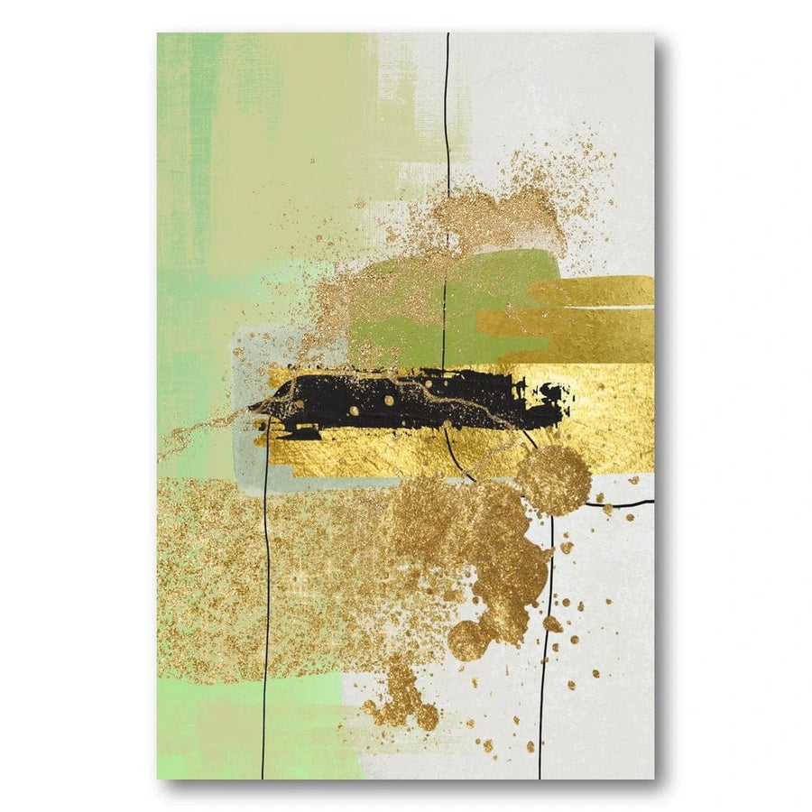Golden Abstract Black Stroke Over Gold Splatter Art Print