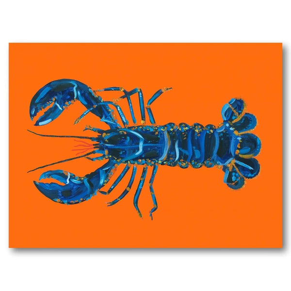 Blue Lobster on Vibrant Orange Art Print