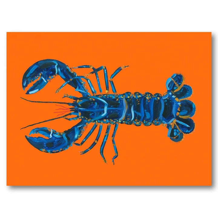 Blue Lobster on Vibrant Orange Art Print