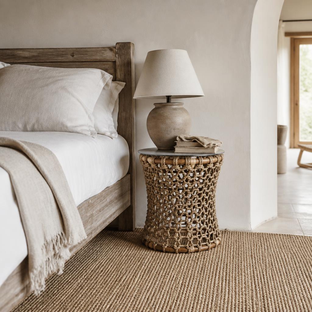 Honeycomb Rope Side Table styled in a room