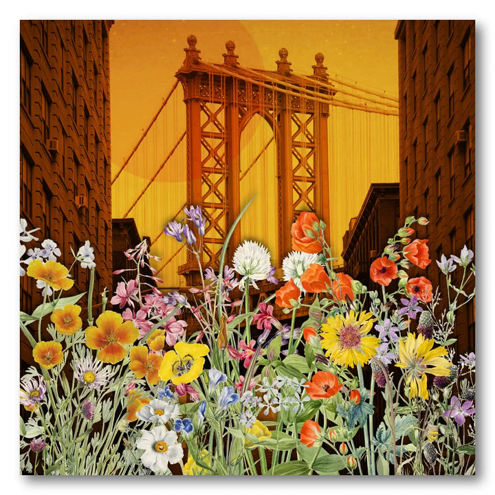 Manhattan Bridge Flowers Art Print