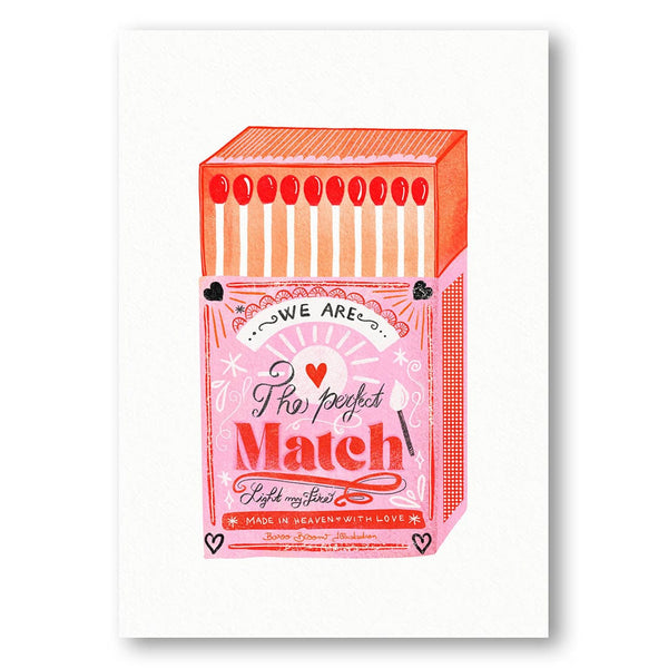 Match Box - The Perfect Match Coral Matchbox with Heart Labels Art Print