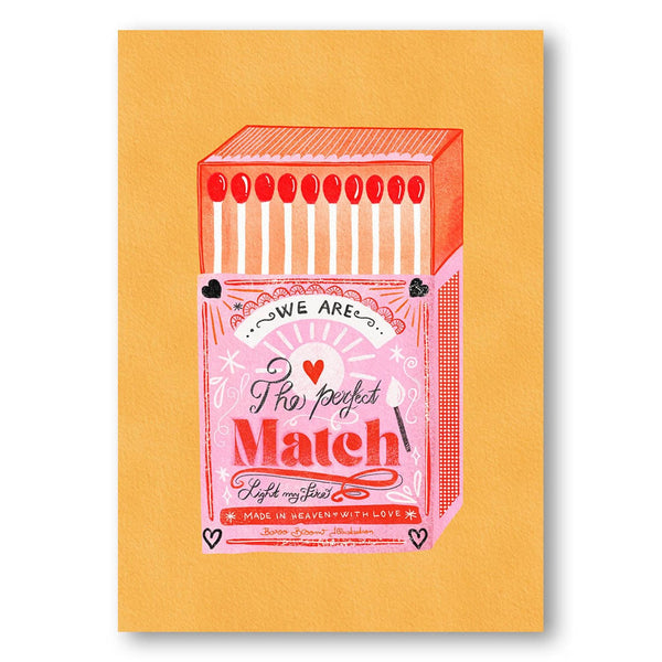 Match Box - The Perfect Match Red-Topped Matchbox On Gold Art Print