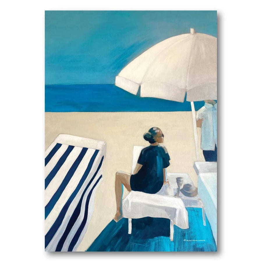Seaside Serenity Under Umbrella Art Print