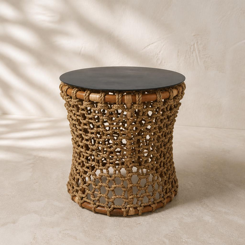 Honeycomb Rope Side Table, studio view