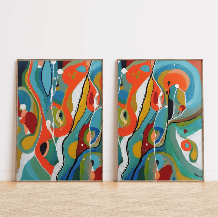 "Coral Reef Dreams" - Abstract Marine Art Pair