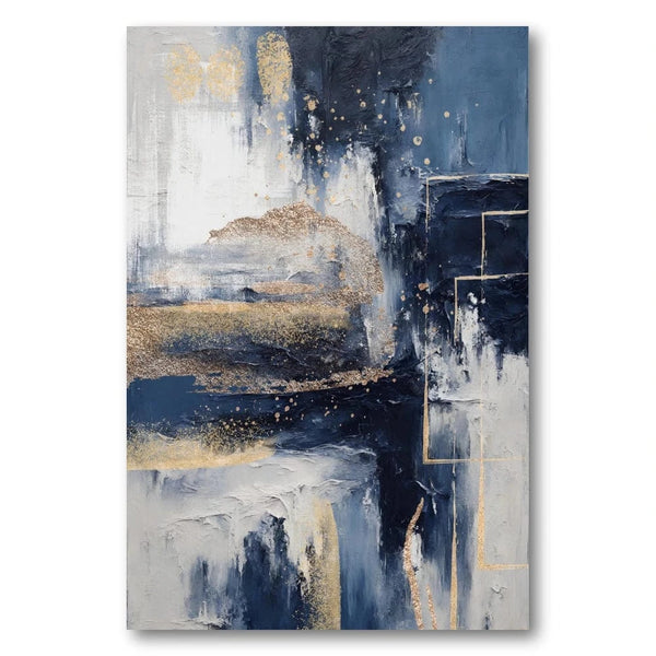 Midnight Gold Abstract Layered Gold Streaks On Indigo Art Print