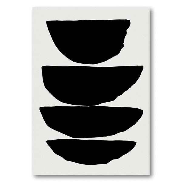 Ebon Geometric Harmony Stacked Black Bowls Art Print