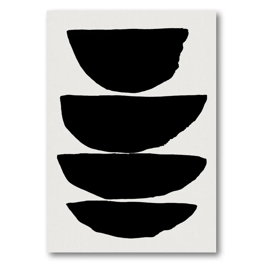 Ebon Geometric Harmony Stacked Black Bowls Art Print