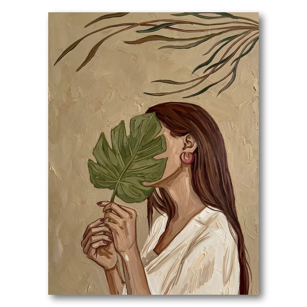 Monstera Leaf Woman Portrait Art Print