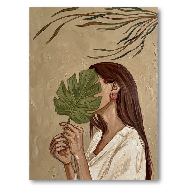 Monstera Leaf Woman Portrait Art Print