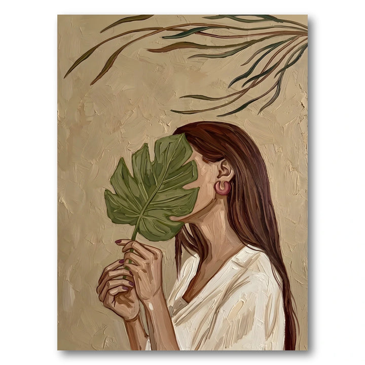Monstera Leaf Woman Portrait Art Print