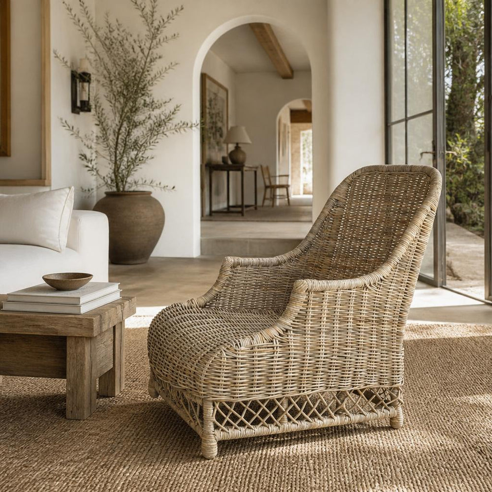 Rattan Steamer Chair styled in a room