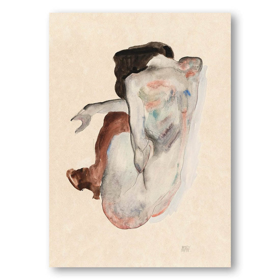 Crouching Nude in Shoes and Black Stockings Back View by Egon Schiele Art Print