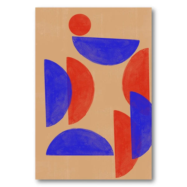 Abstract Shapes Red Circle Blue Crescents Art Print
