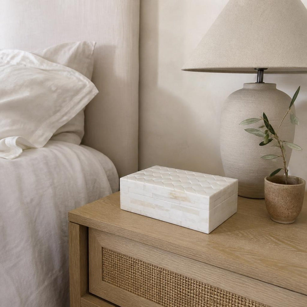 White Bone Lattice Box, Large styled in a room