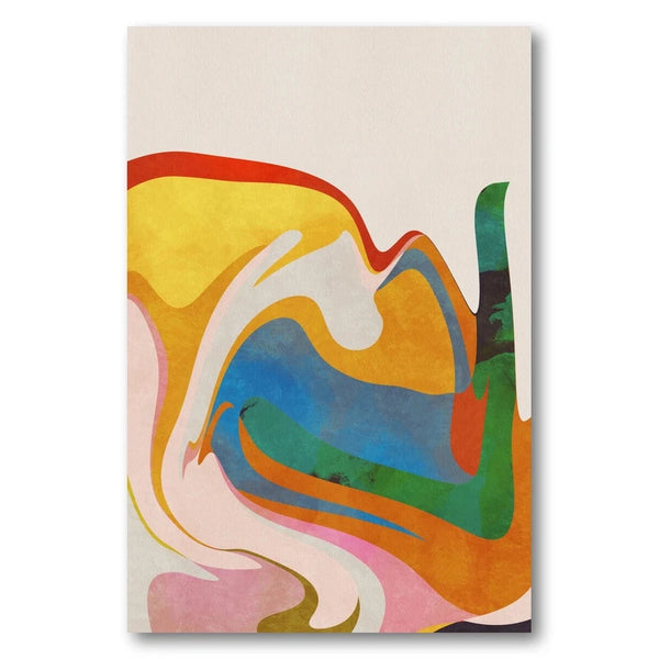 Organic Bauhaus Waved Yellow & Blue Swirling Forms Art Print